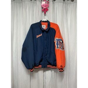VTG Starter Detroit Tigers Baseball Jacket Mens XL Navy Orange USA Made 90s logo